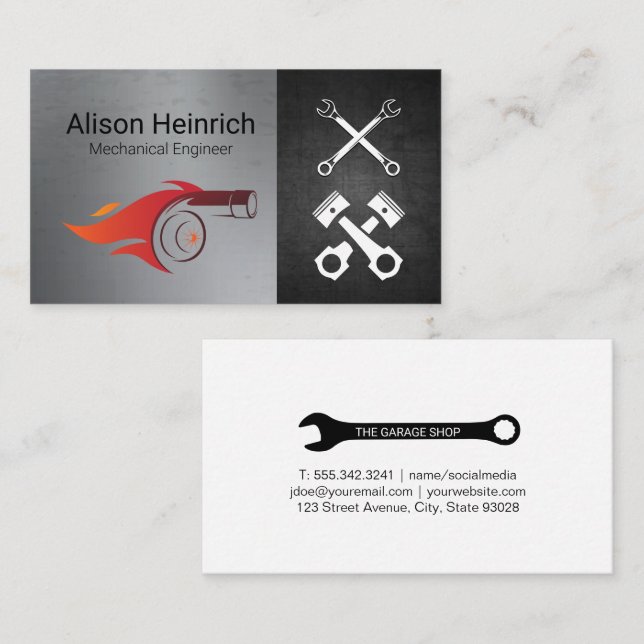Turbo Fire | Auto Shop | Pistons Wrenches Business Card (Front/Back)