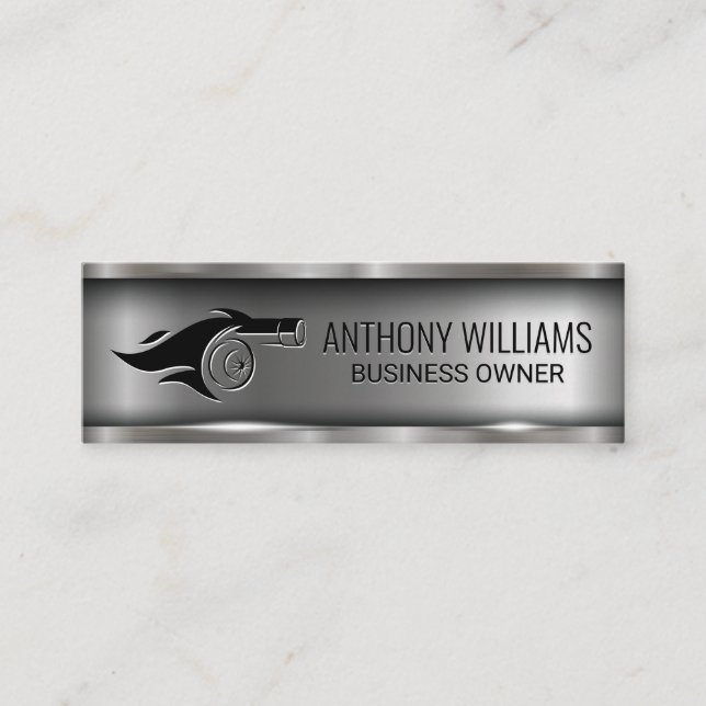 Turbo Fire Metallic Brushed Industrial Mini Business Card (Front)