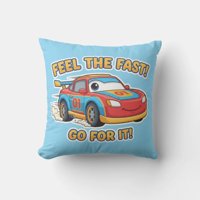 Turbo Racer "Feel The Fast" Cartoon Sports Car Cushion (Front)