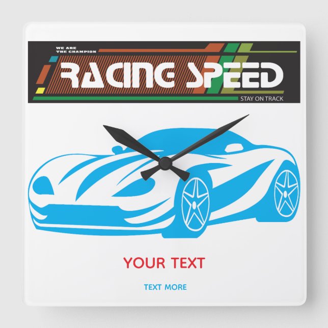 Turbo Racing Speed Car – Performance Auto Art Square Wall Clock (Front)