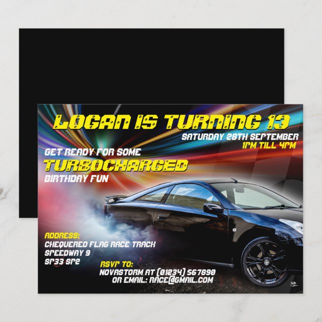 Turbocharge Street Racing Party invitations (Front/Back)
