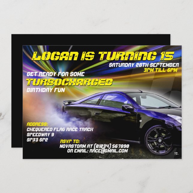 Turbocharged Street Racing Party Invitations  (Front/Back)