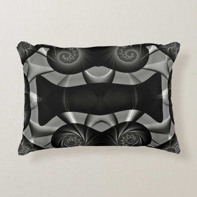 ~TURBULENCE Black Silver ~ Fractal Design ~  Decorative Cushion (Front)