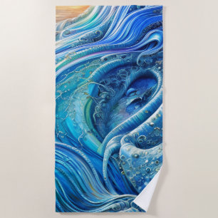Turbulence Flow in the Sea, Abstract Art Beach Towel
