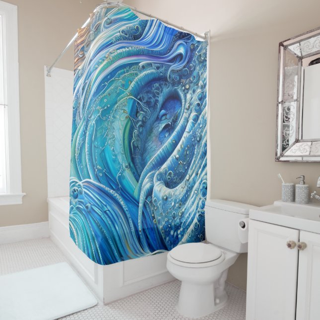 Turbulence Flow in the Sea, Abstract Art Shower Curtain (In Situ)