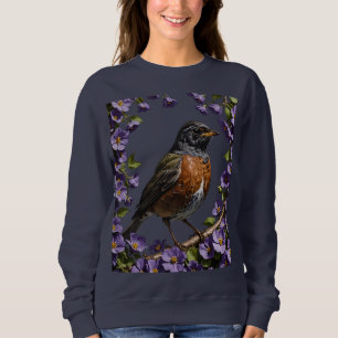Turdus migratorius Bird Surrounded By Violet Viola Sweatshirt