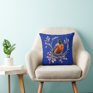 Turdus migratorius Surrounded By Mountain Laurel Cushion