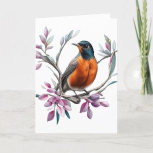Turdus migratorius Surrounded By Mountain Laurel Holiday Card