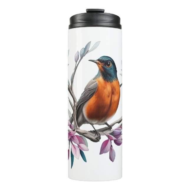 Turdus migratorius Surrounded By Mountain Laurel Thermal Tumbler (Front)