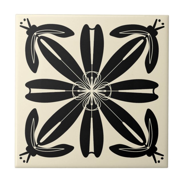 Turia Spanish Art Nouveau Black and Cream Tile (Front)