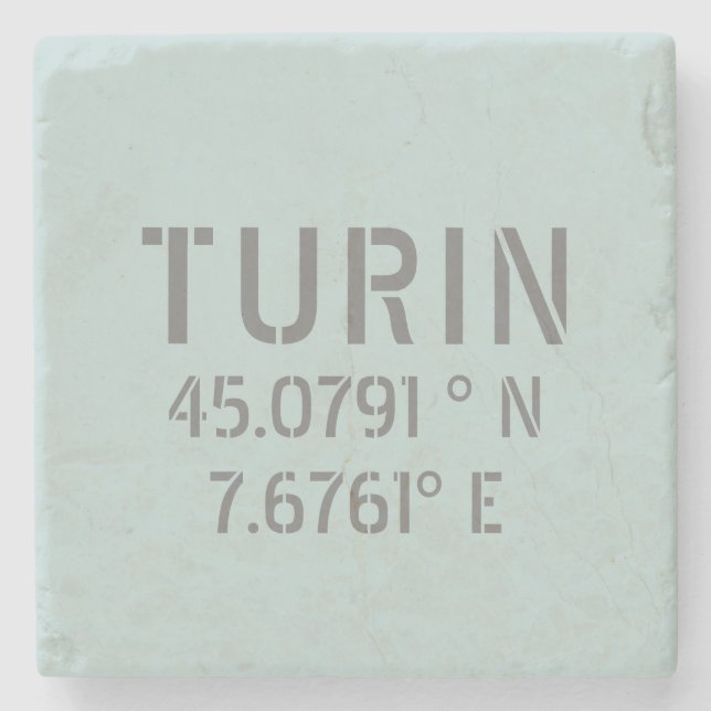 Turin Italy Latitude and Longitude Coordinates  Stone Coaster (Front)