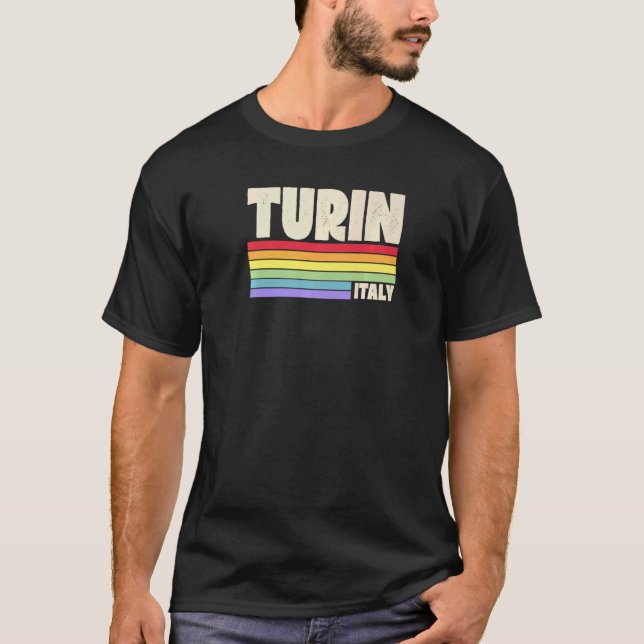 Turin Italy Rainbow Gay Pride Merch Retro 70s 80s  T-Shirt (Front)