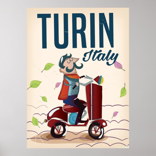 Turin Italy vintage cartoon travel poster (Front)