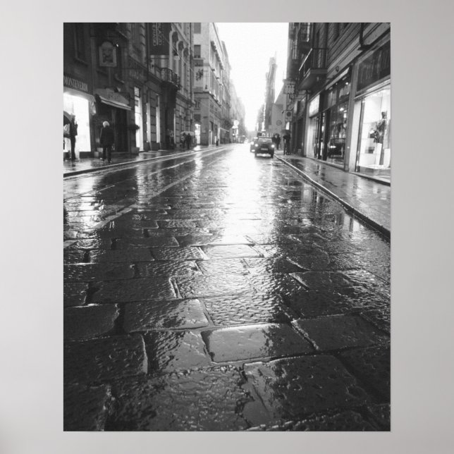 Turin Italy, Wet Street Evening Poster (Front)