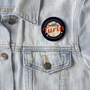 Turin Piedmont Retro Skyline Italian Vintage Pasta 6 Cm Round Badge