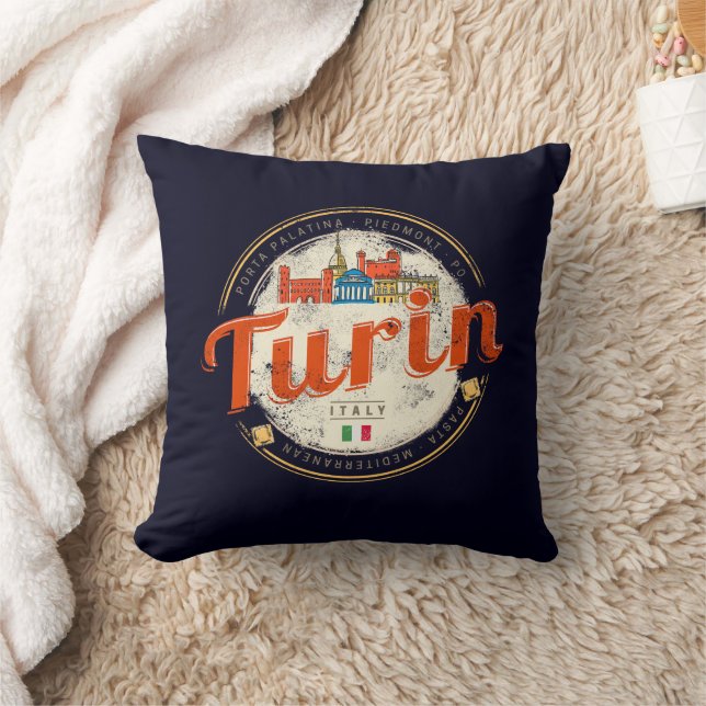 Turin Piedmont Retro Skyline Italian Vintage Pasta Cushion (Blanket)