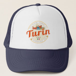 Turin Piedmont Retro Skyline Italian Vintage Pasta Trucker Hat