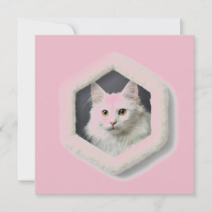 Turk Angora Cat In A Frame - Pink Invitation