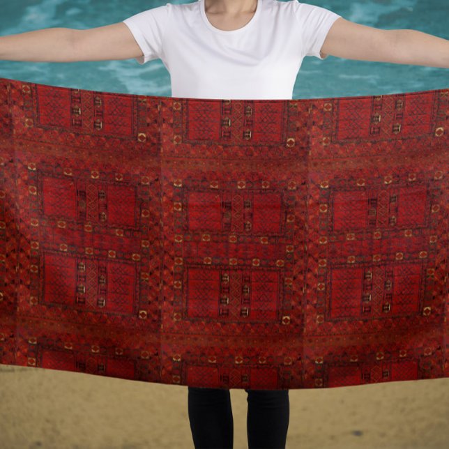 Turkestani red carpet pattern design   beach towel (Creator Uploaded)