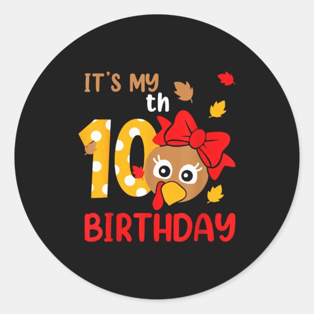 Turkey 10th Birthday Autumn Thanksgiving Party Boy Classic Round Sticker (Front)