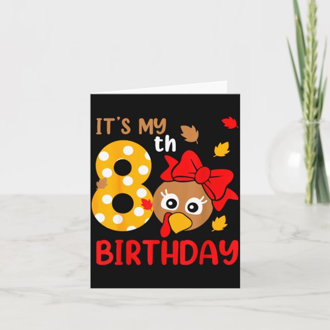 Turkey 8th Birthday Autumn Thanksgiving Party Boy  Card (Front)