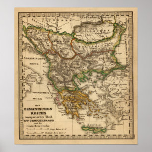 Turkey and Greece Map Poster