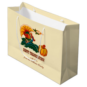 Turkey and Pumpkin   Custom Name Thanksgiving Large Gift Bag