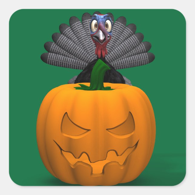 Turkey And Pumpkin Square Sticker (Front)