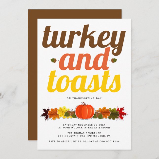 Turkey and Toasts modern typography Friendsgiving Invitation (Front/Back)