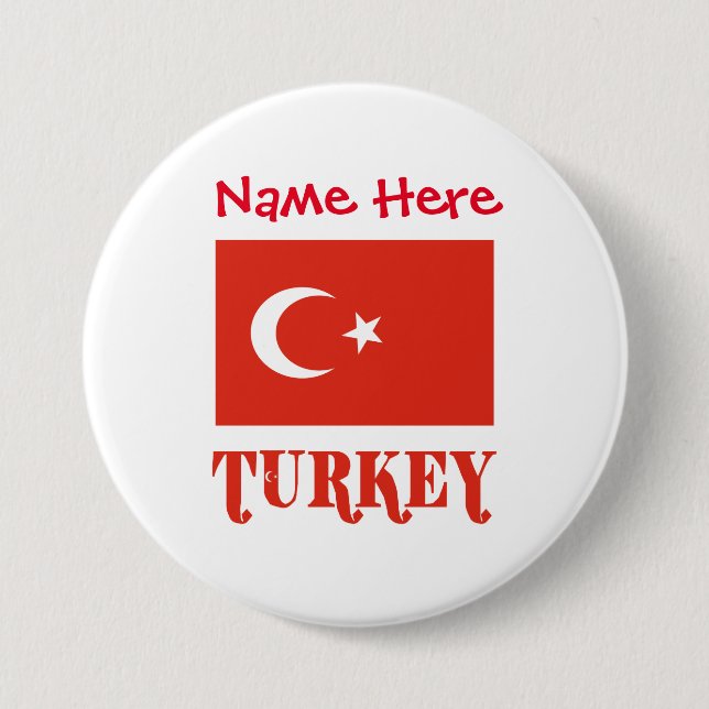 Turkey and Turkish Flag Red Personalisation  7.5 Cm Round Badge (Front)