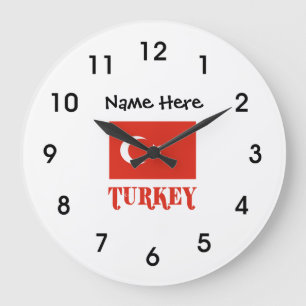 Turkey and Turkish Flag with Your Name Large Clock