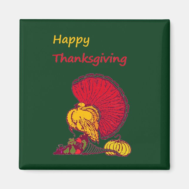 Turkey and veggies happy Thanksgiving green Magnet (Front)