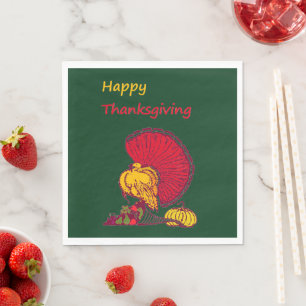 Turkey and veggies happy Thanksgiving green Napkin
