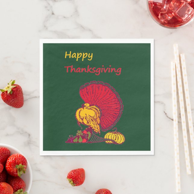 Turkey and veggies happy Thanksgiving green Napkin (Insitu)