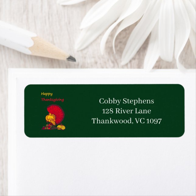 Turkey and veggies happy Thanksgiving green Return Address Label (Insitu)