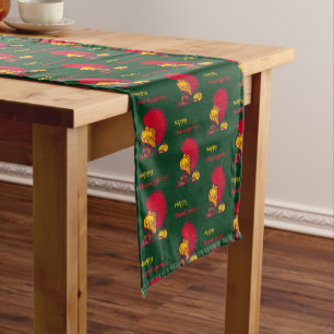 Turkey and veggies happy Thanksgiving green Short Table Runner