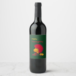 Turkey and veggies happy Thanksgiving green Wine Label
