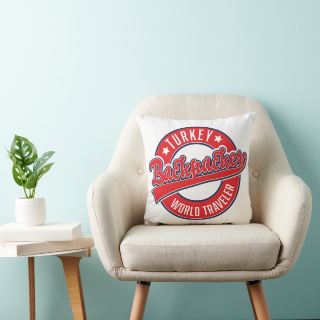 Turkey backpacker world traveller retro logo. cushion (Chair)