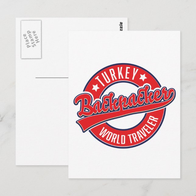 Turkey backpacker world traveller retro logo. postcard (Front/Back)
