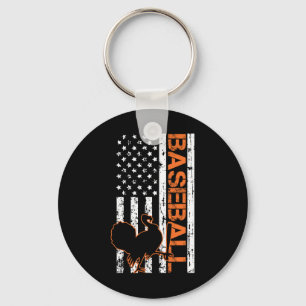 Turkey Baseball American Flag Thanksgiving Day Spo Key Ring