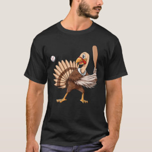 Turkey Baseball Thanksgiving Turkey Playing Baseba T-Shirt