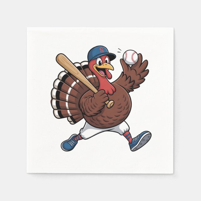 Turkey Batter Baseball Baseball Game Baseball  Napkin (Front)