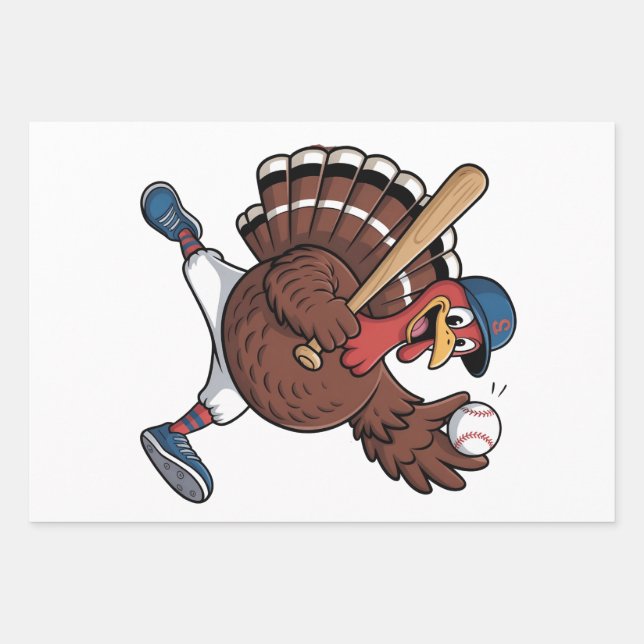 Turkey Batter Baseball Baseball Game Baseball  Wrapping Paper Sheet (Front)