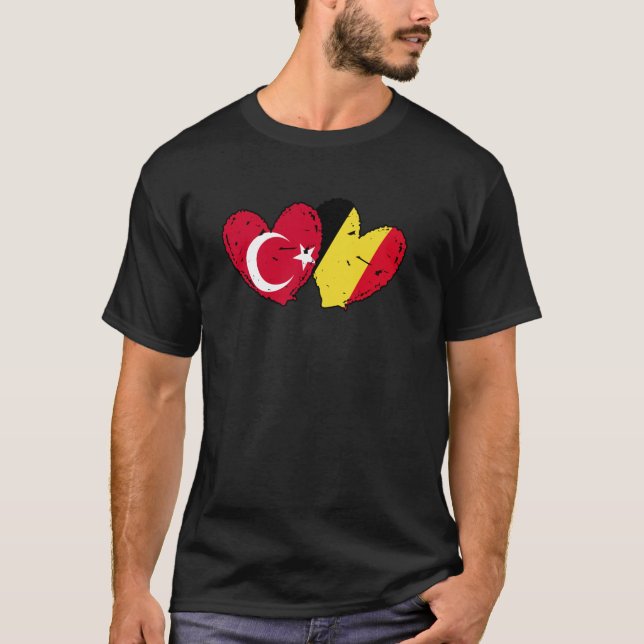 Turkey Belgium Love Heart Turkish Belgian Dual Nat T-Shirt (Front)