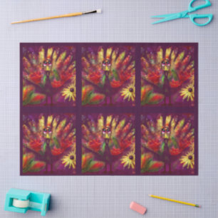 Turkey Bird Floral Red Yellow Whimsical Decoupage Tissue Paper