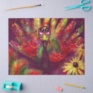 Turkey Bird Floral Red Yellow Whimsical Decoupage Tissue Paper
