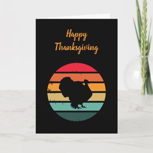 Turkey Bird Thanksgiving Distressed Vintage Sunset Holiday Card (Front)