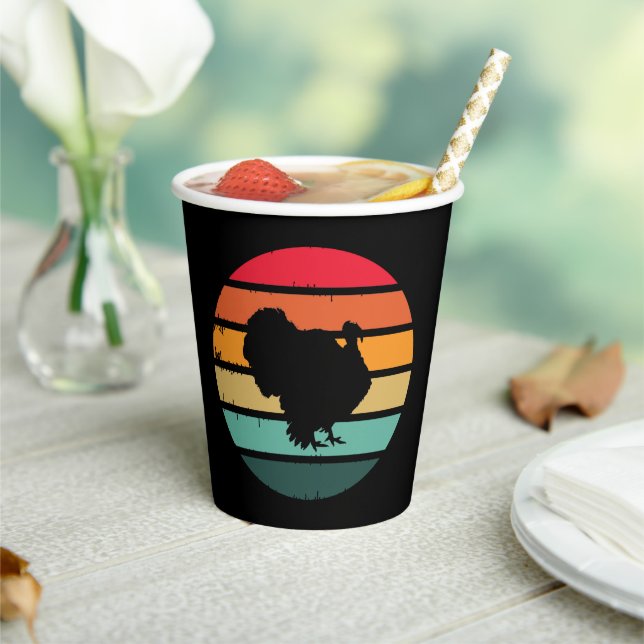 Turkey Bird Thanksgiving Distressed Vintage Sunset Paper Cups (Insitu)