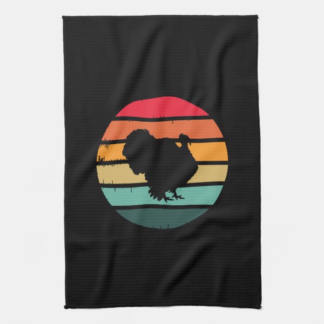Turkey Bird Thanksgiving Distressed Vintage Sunset Tea Towel (Vertical)