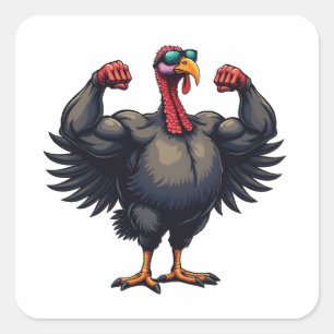 Turkey Bodybuilding Thanksgiving Day Gym Workout   Square Sticker